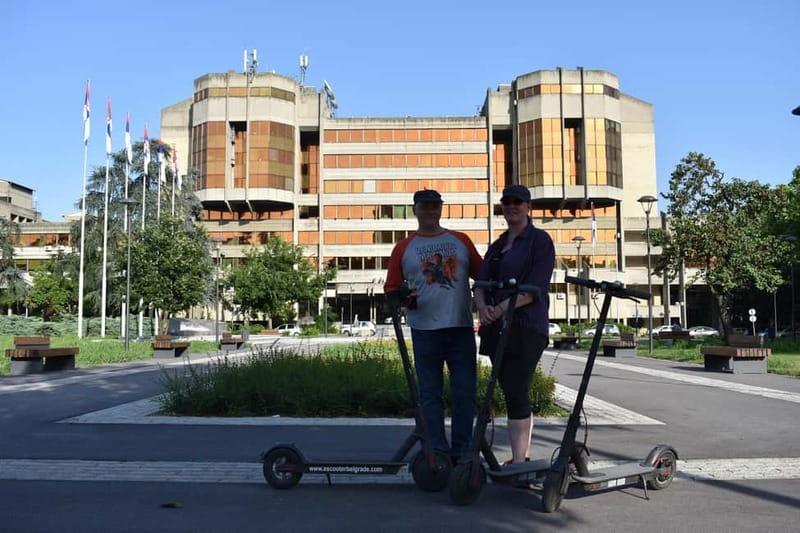 E Scooter Communist tour New Belgrade - Reading Yugoslav brutalist architecture