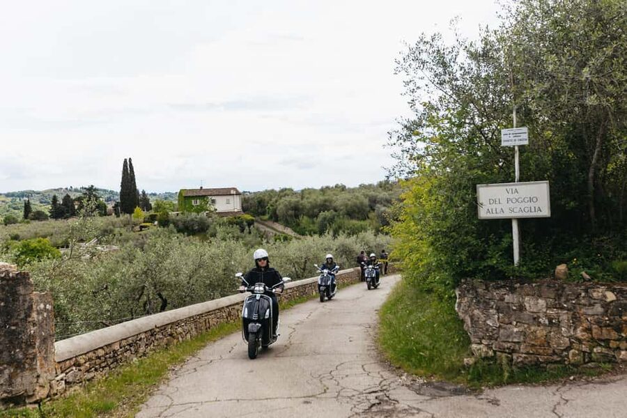 From Florence: Tuscan Countryside Vespa Tour with Tastings - Leaving Florence by river and tree-lined roads
