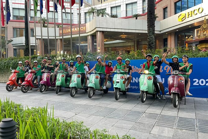 Hanoi Vespa After Dark Street Food Tour -Hidden Gem-Train Street - Banh xeo and nem lui in Ba Dinh