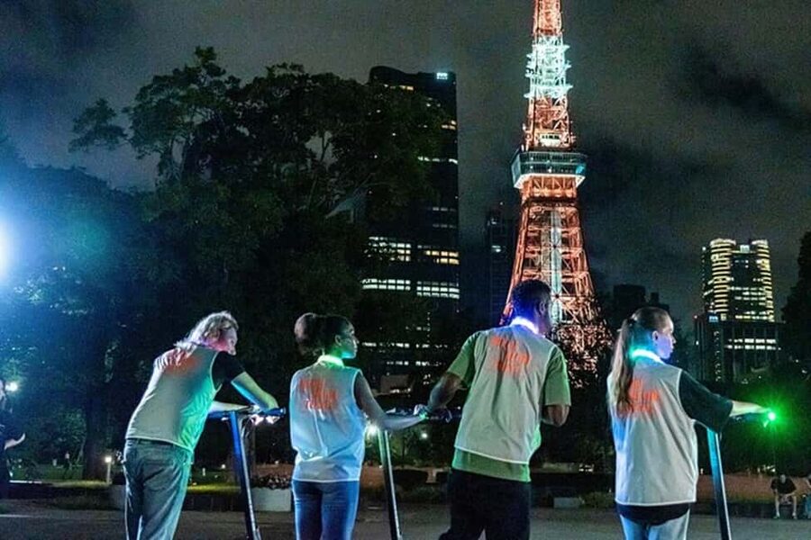 Night E-Scooter Ride to Tokyo Tower - No License Needed - Starting in Mita at NEON NEON TOKYO