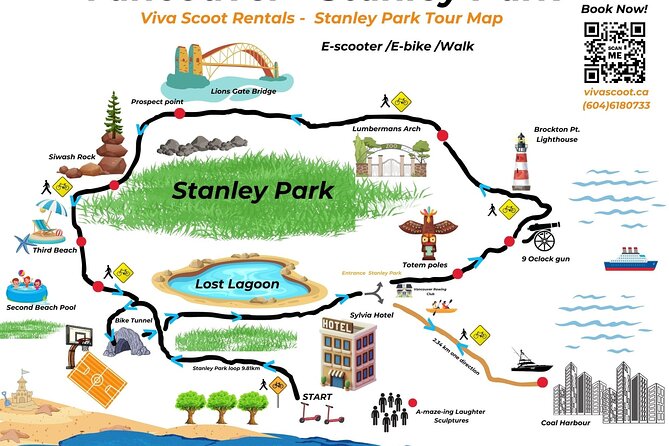Stanley Park Seawall E-scooter Rental with Self Guided map - The 9.8-kilometre seawall loop